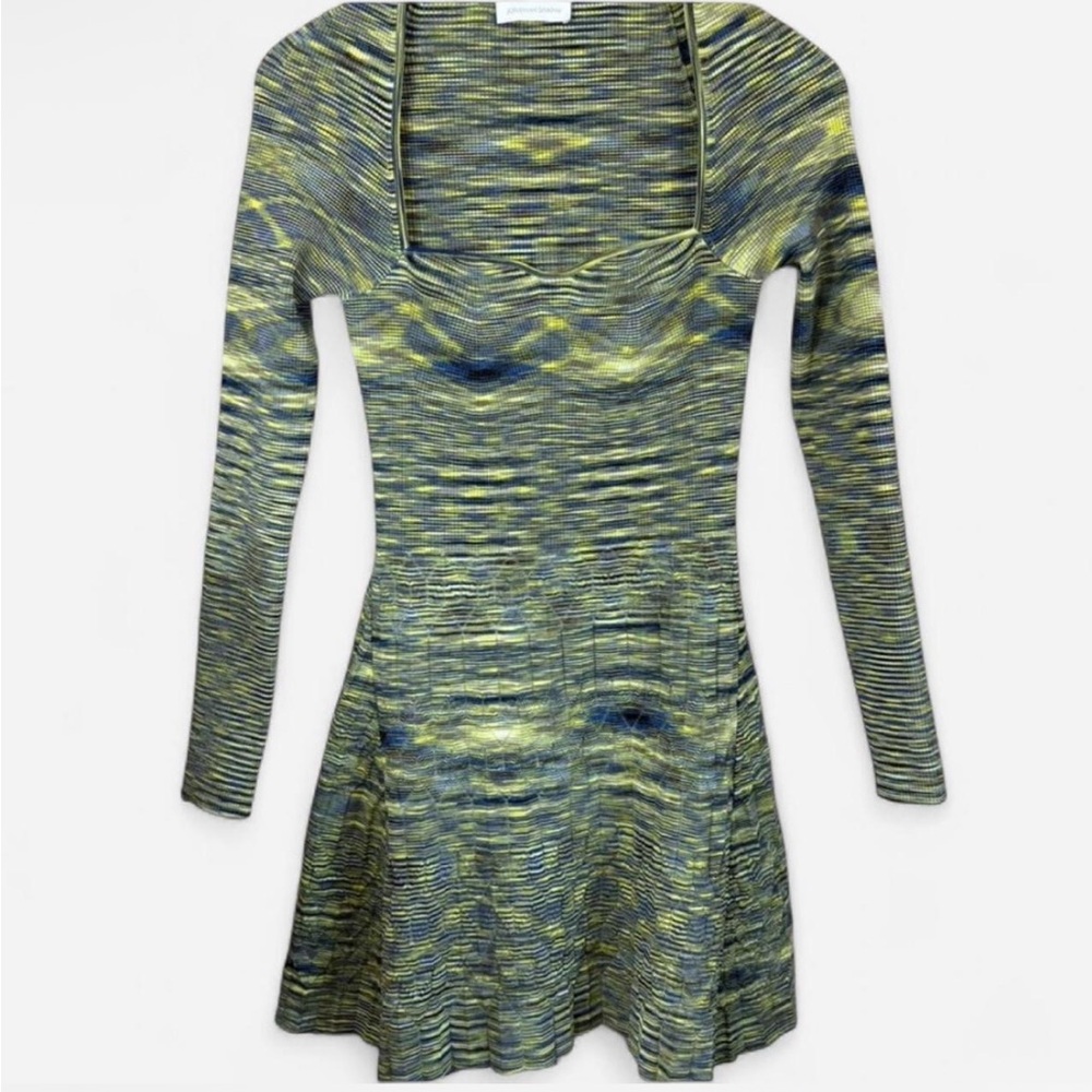 Jonathan Simkhai Striped Green and Black Long Sleeve Dress